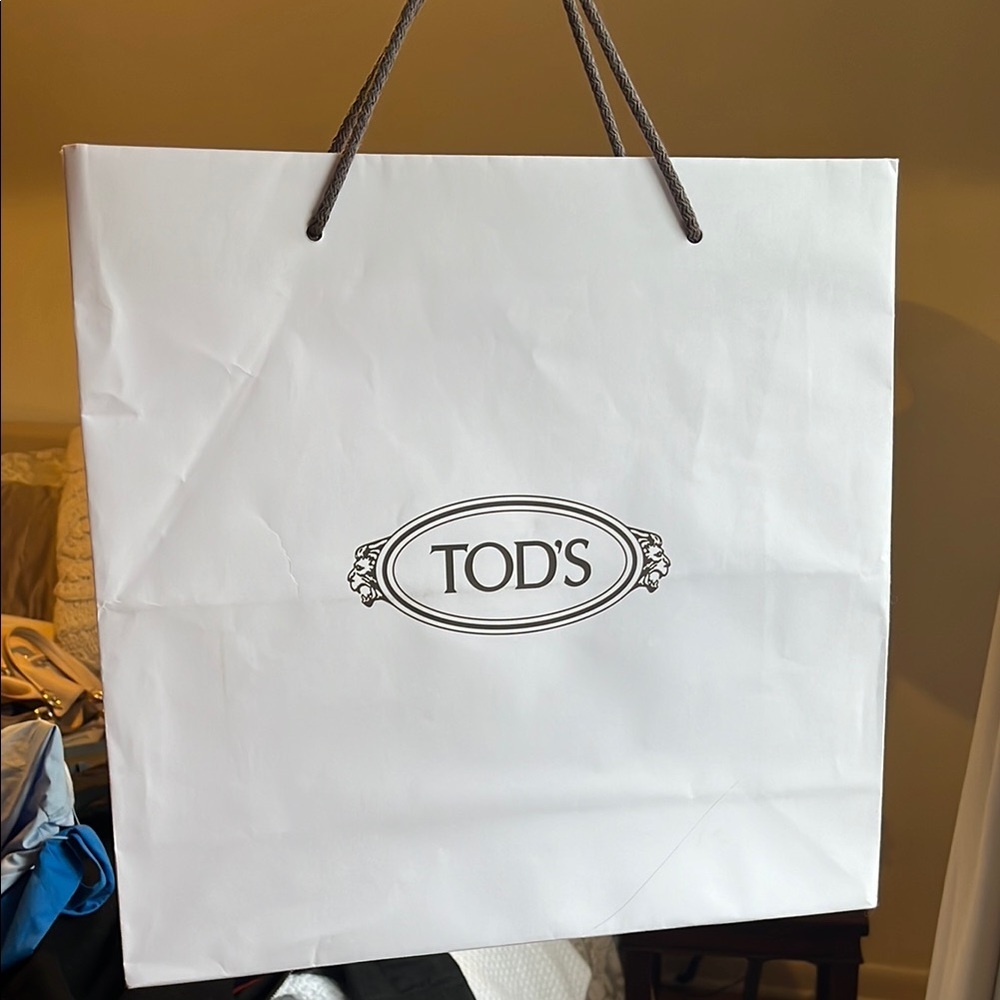 Tods Classic White Black Handle Authentic Store Shopping Gift Bag 14x14